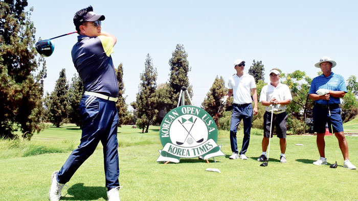 백상배 미주오픈 골프대회에서 참가 골퍼가 티샷을 날리고 있다. [박상혁 기자]